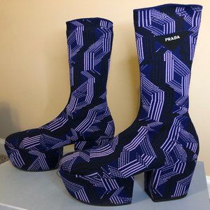 Prada Jacquard Knit Platform Booties